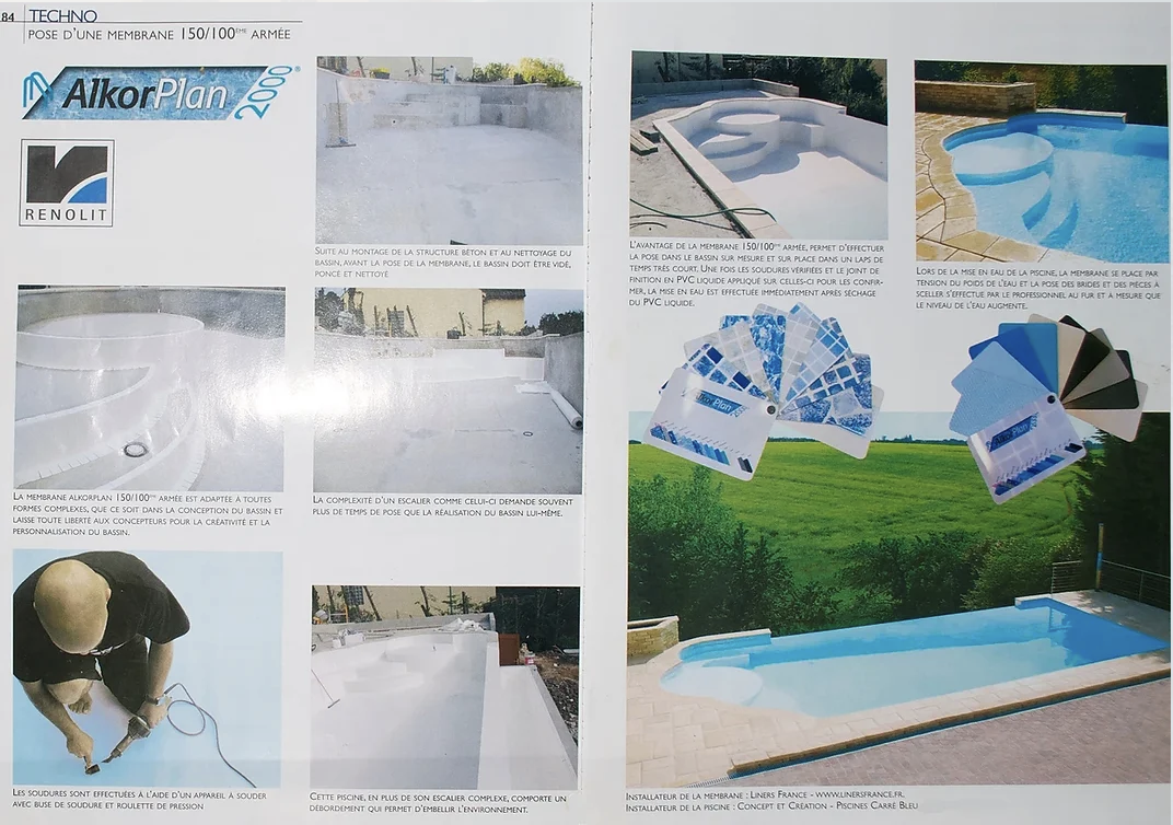 a magazine with pictures of a pool and a man