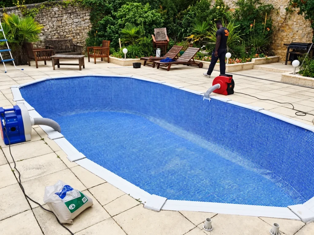 Piscine en liner rénovée à Yerres, en Essonne